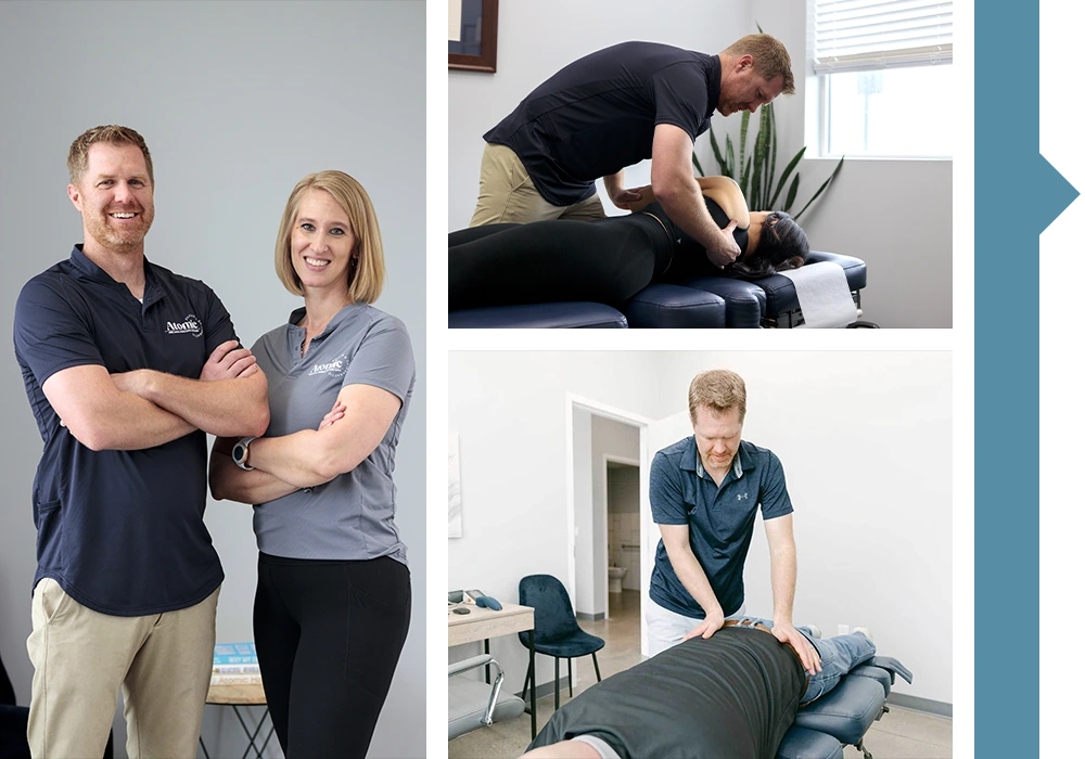 Chiropractor Ryan Griffeth And Kristin Griffeth Around The Office Collage